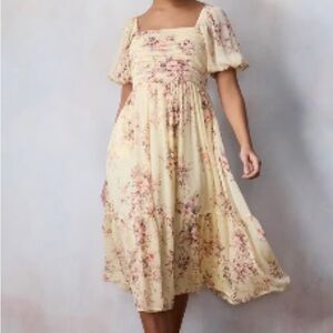 LC Lauren Conrad Pleated Square Neck Floral Midi Dress